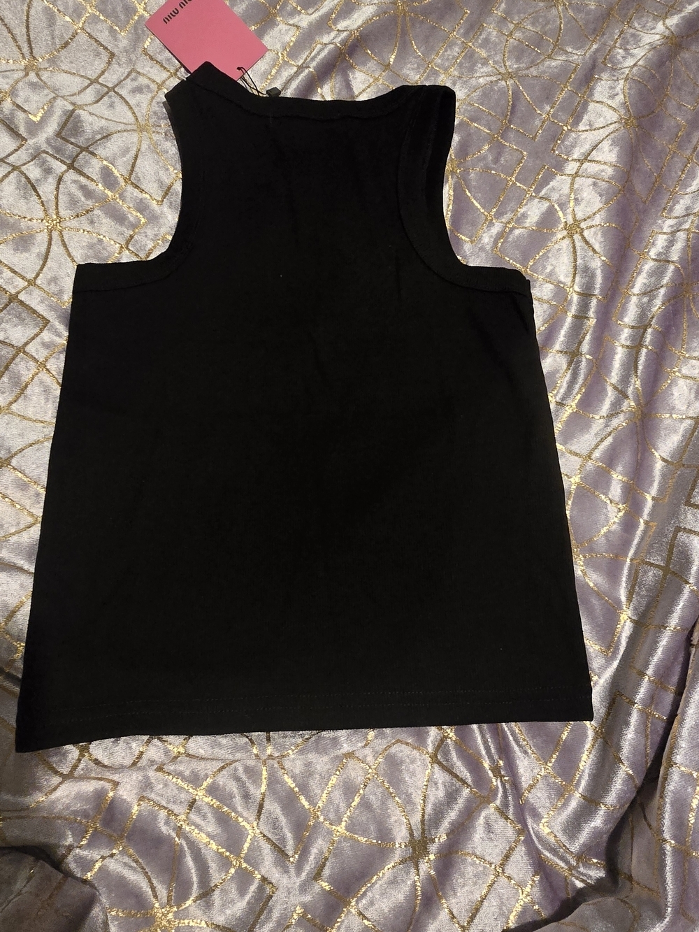 Miu Miu Black Ribbed Tank with Crystal Heart Logo - Picture 6 of 6